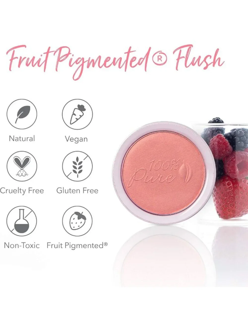 Natural Powder Blush - Soft Shimmery Light Coral, Nourishing Rosehip Oil & Cocoa